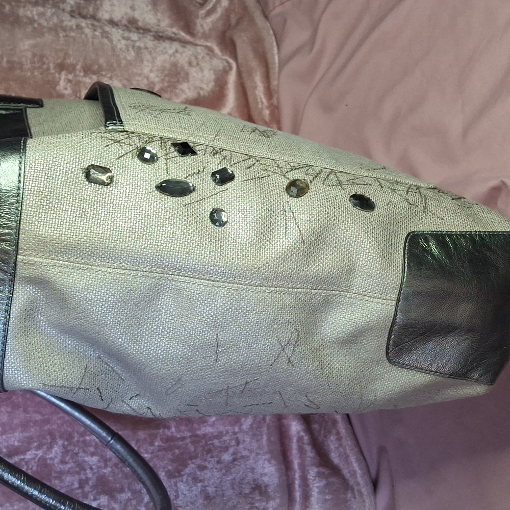 Coach Metallic Silver Tote Bag Jeweled Rare 18 x 15 x 4 w/Coach dust/paperbag - Picture 9 of 16